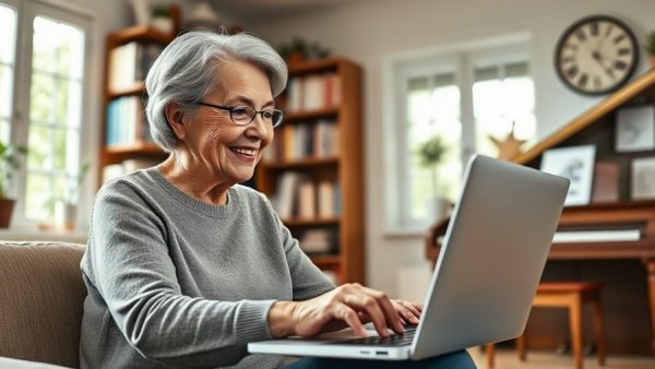 Older woman building confidence in trying new things online.