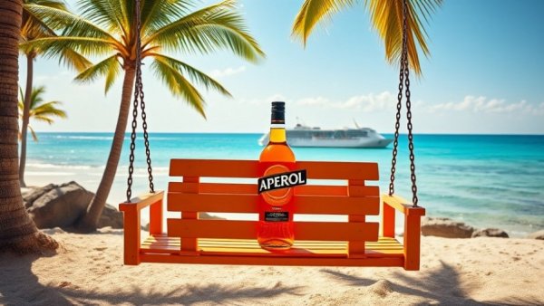 Branded activations with Aperol swing at Royal Caribbean's island.