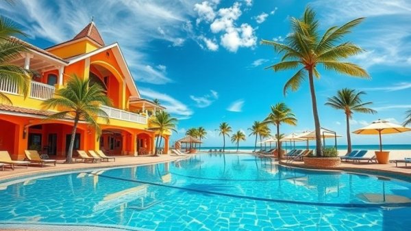 Royal Caribbean Beach Club with unique architecture and inviting pool.