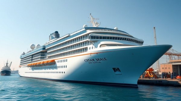 Holland America cruise ship in port, bright day view.