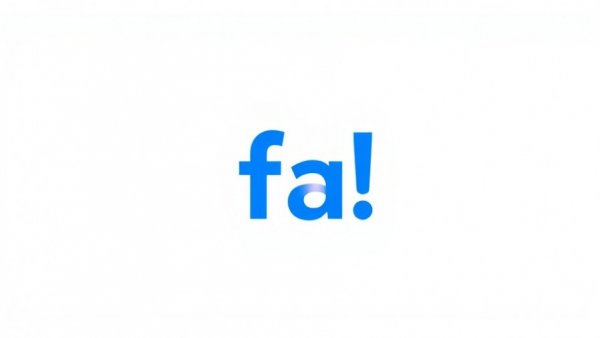 Simple blue 'fa!' on a white background, minimal design.