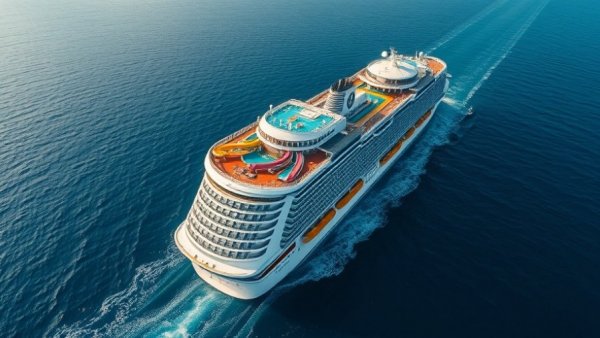 Royal Caribbean cruise ship with colorful decks in 2025 ocean.