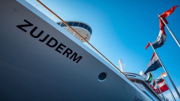 Close-up of Zuiderdam cruise ship against clear sky for Holland America 250th Anniversary Cruise.
