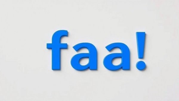 Stylized blue 'fa!' letters on gray background