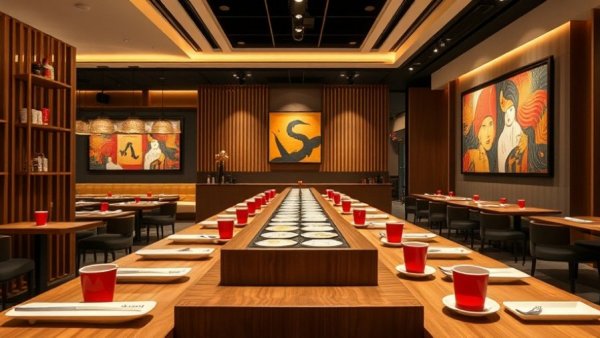 Elegant interior of Royal Caribbean's Izumi restaurant showing sushi bar seating.