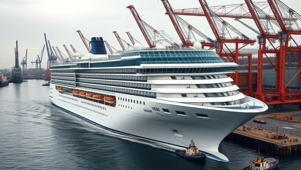 New Cruise Ships 2026 in a bustling shipyard.