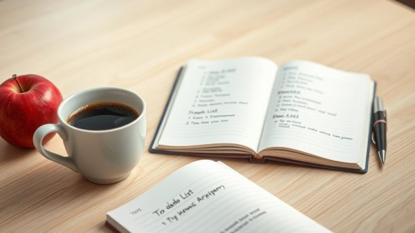 Checklist for better health and aging in 2026 with coffee and apple.