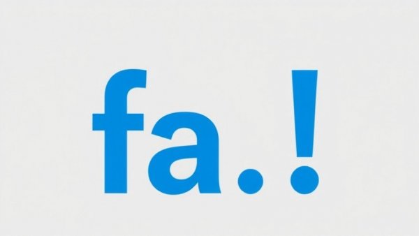 Bold blue text 'fa!' on gray background, minimalist design.