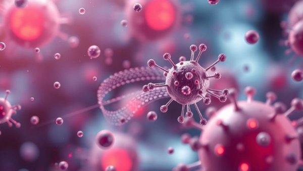Illustration of exosomes in a cellular environment, related to exosomes and aging.