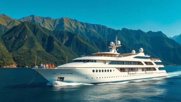 Luxurious cruise ship in Tahiti, promoting 'Take Your Sweetie to Tahiti Promotion'.