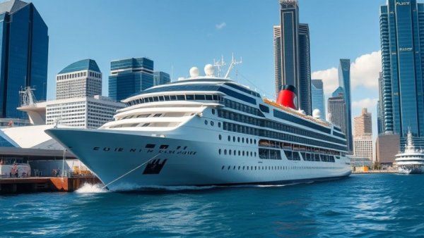 Cruise ship at urban harbor for Adora Cruises Loyalty Program