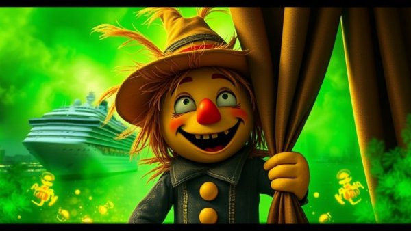 Whimsical cartoon revealing Royal Caribbean Discovery Class ships