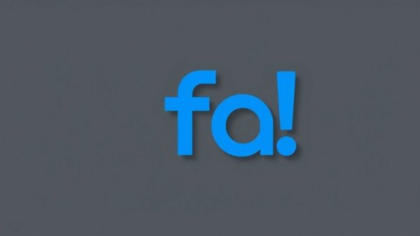 Stylized blue text 'fa!' on gray background.
