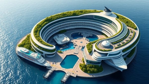 Modern Outer Harbor cruise terminal Los Angeles with ships