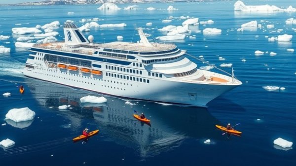 Scenic Eclipse II in Ross Sea with kayakers in icy waters.