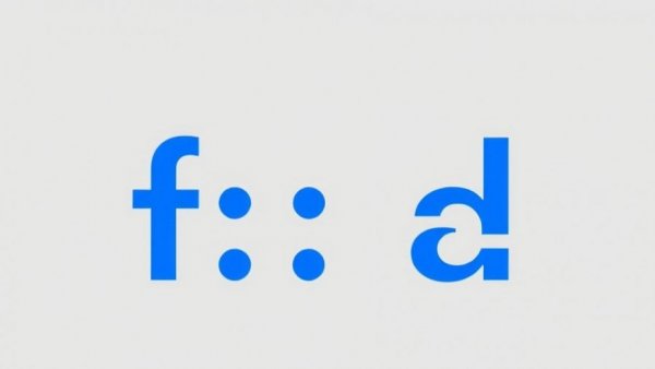Bold blue 'fa!' letters on a gray background.