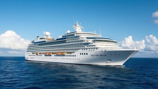 Luxurious Silver Muse cruise ship near Valletta, serene waterfront setting.