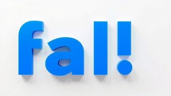 Minimalist blue 'fa!' letters on light background, digital art.