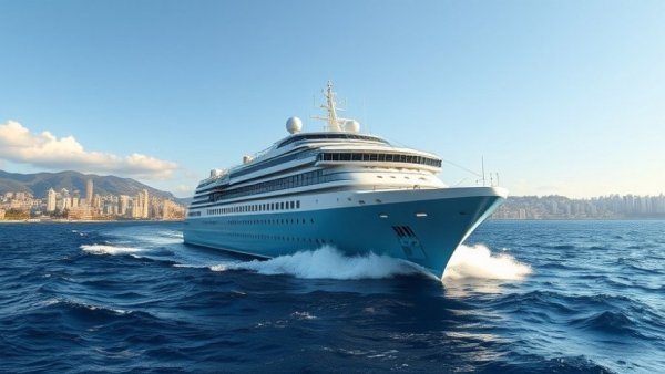 P&O Aurora South America Cruise ship near city.