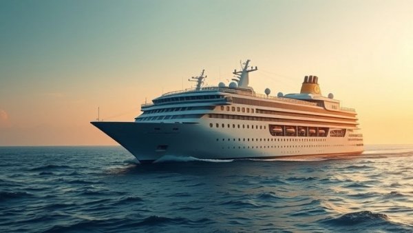 Coral Princess Circle Pacific cruise ship at sunset, ocean journey.