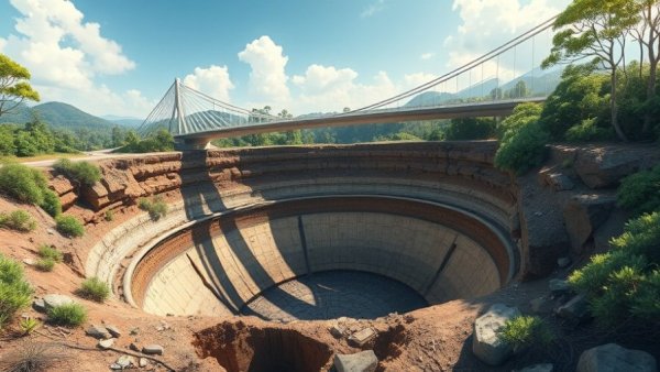 Illustration of a sinkhole near Waitao Bridge showing landscape impact.