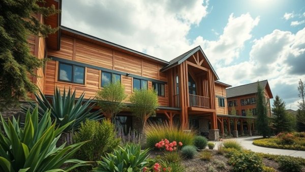 Modern architectural building with wooden beams in Sheboygan, art-focused things to do.