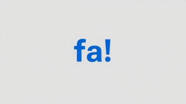 Minimalist design with 'fa!' letters in blue on gray background.