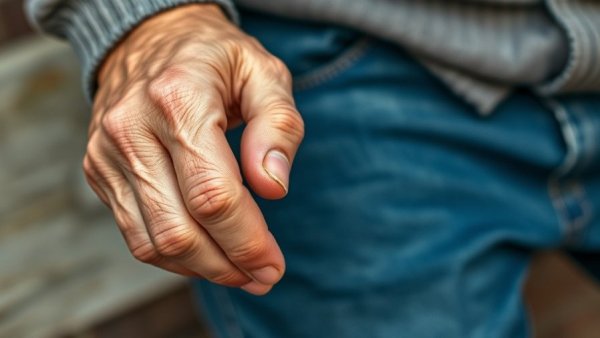 Aged hand of an older adult holding a cigarette, highlighting signs of lung cancer risk.