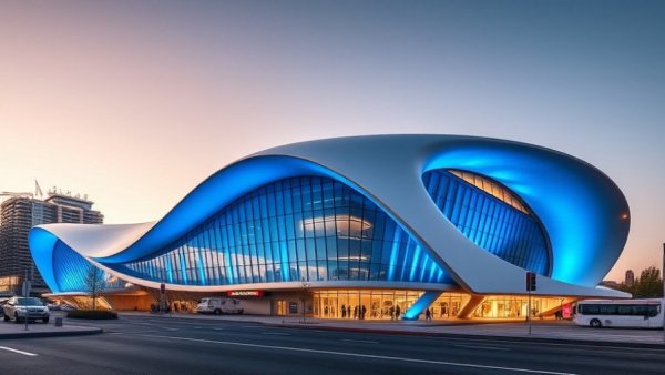 Auckland New International Cruise Terminal modern design at sunset