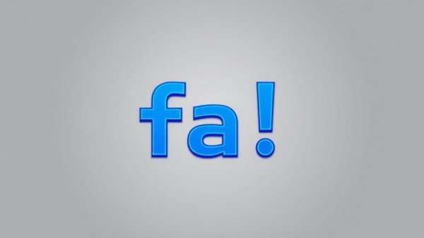 Stylized 'fa!' text in blue on gray background.