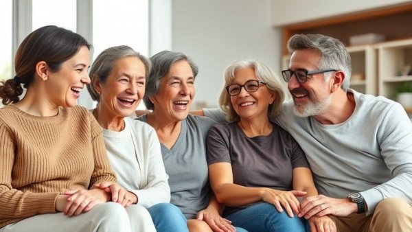 Happy family enjoying time together on a couch, emphasizing moving closer to family in retirement.
