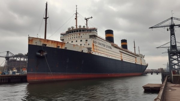 SS United States ship rusting at dock, potential artificial reef.