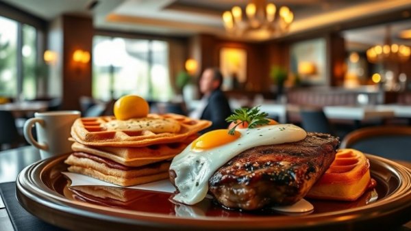 Royal Caribbean brunch option: steak, eggs, waffles, and juice.