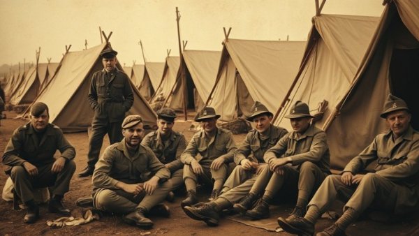 Albert ‘Snowie’ Charles Schaeffer military camp photo, sepia.