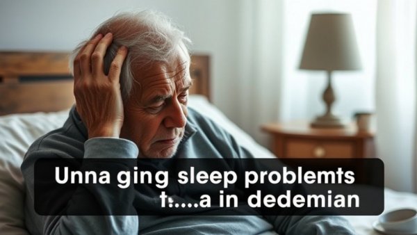 Elderly man experiencing sleep problems in dementia, sitting distraught.