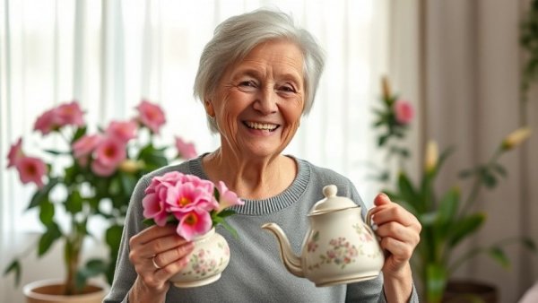 Elderly woman finding joy in flowers, symbolizing finding purpose after your career ends.