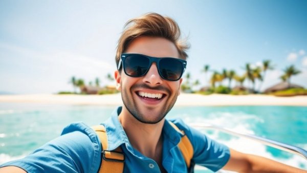 Traveler enjoys a boat ride near a vibrant tropical beach, best cruise destinations with Royal Caribbean.