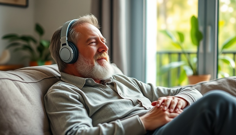Older man saving on power bills by relaxing with headphones.