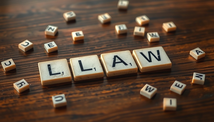 Letter tiles spelling 'LAW' on a wooden table.