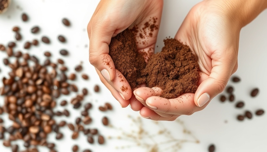 DIY coffee body scrub: hands applying coffee grounds on skin.