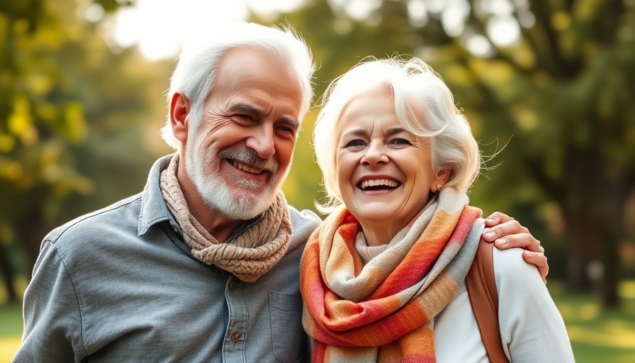 Joyful retired couple smiling outdoors, staycation ideas for retirees.