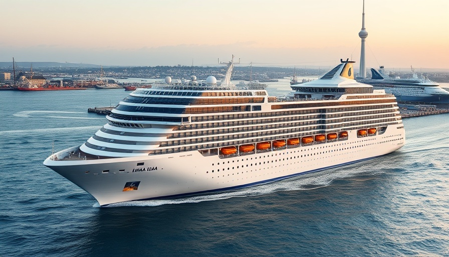 Ilma's inaugural call in Portsmouth, cruise ship, city backdrop.