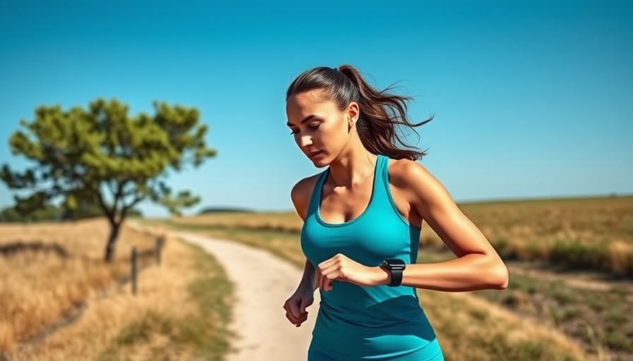 Woman jogging on a trail checking her smartwatch.