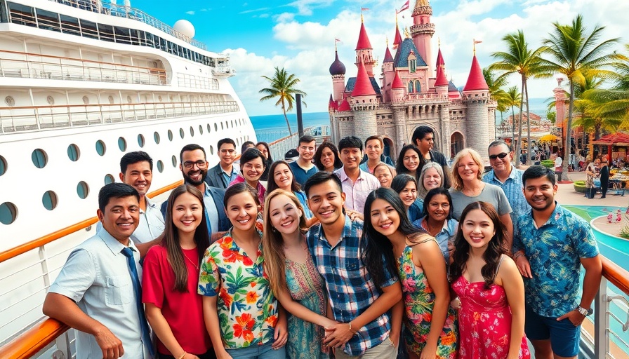 Celebration at Carnival Vista and Celebration Key with diverse staff, theme park.