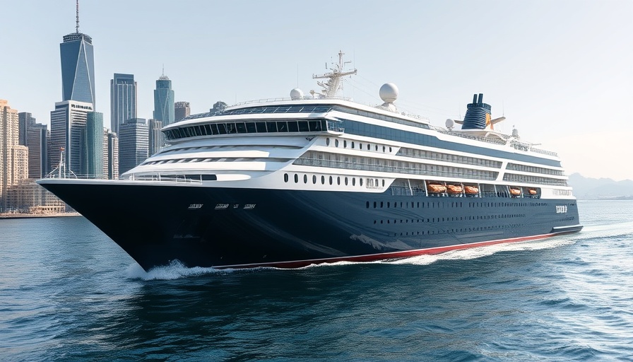 Luxurious MSC cruise ship against city skyline, 2027 U.S. program.