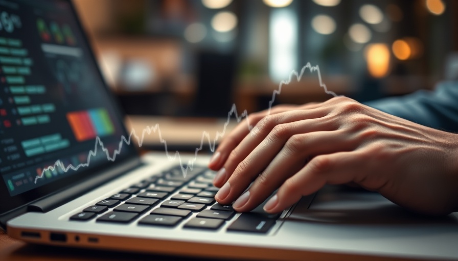 Market reactions to news; graph overlay on a laptop screen.