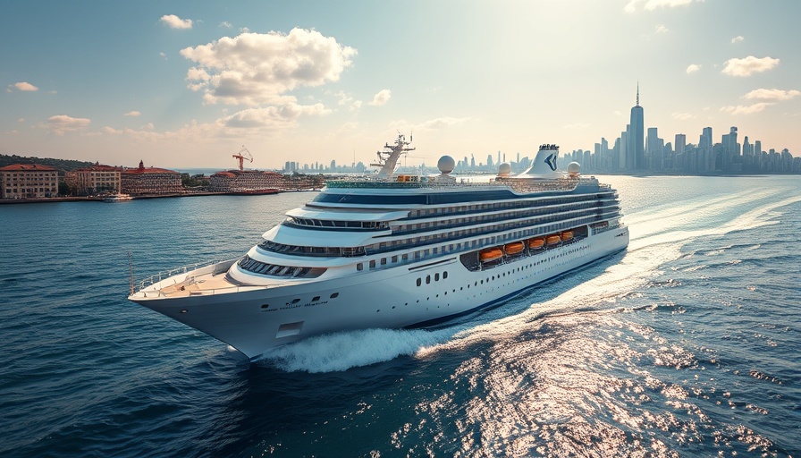 Carnival Cruise ship near city, daytime navigation