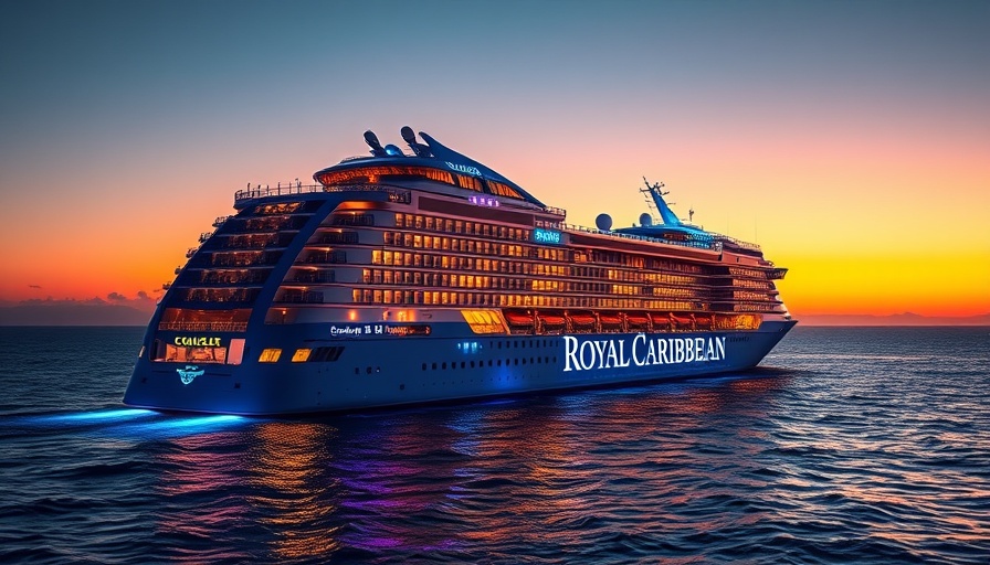 Royal Caribbean's Star of the Seas glowing at twilight on the ocean.