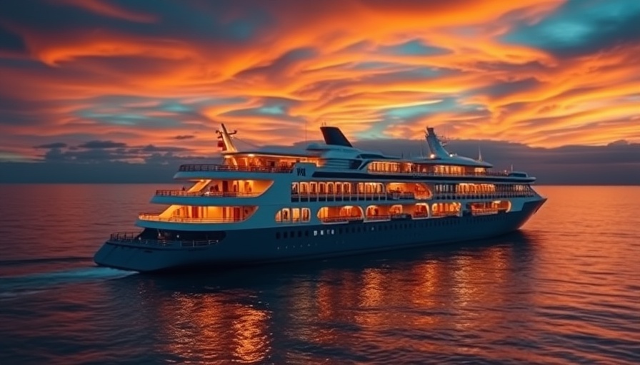 Luxurious cruise ship sailing at sunset