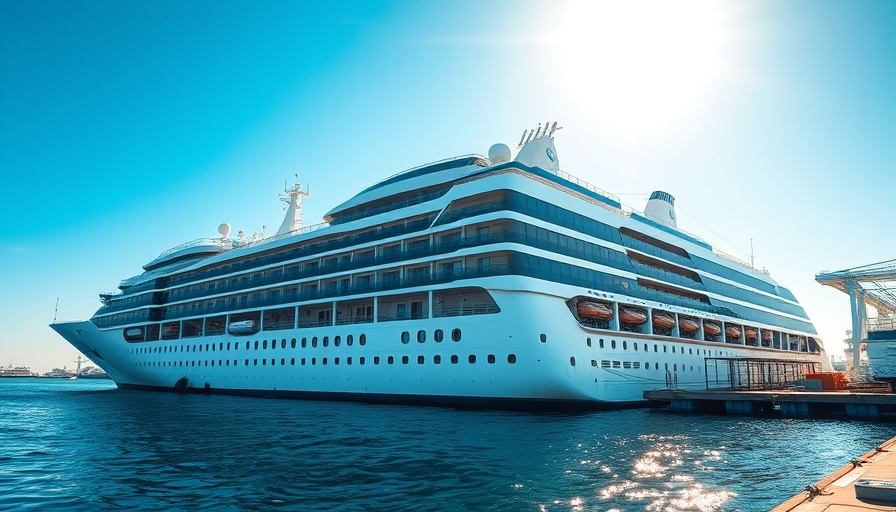 Luxurious cruise ship docked at a sunny port for recruitment events.